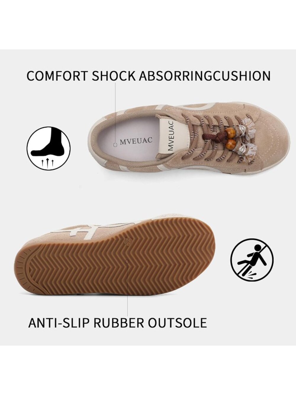 Women's Apricot Leather Lightweight ﻿Retro Gum Sole Walking Fashion Sneakers - Picture 6 of 6